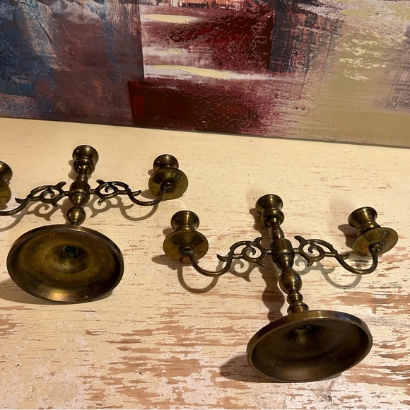 Vintage Solid Brass Brass 3 Arm Candelabra set - Picture 6 of 12